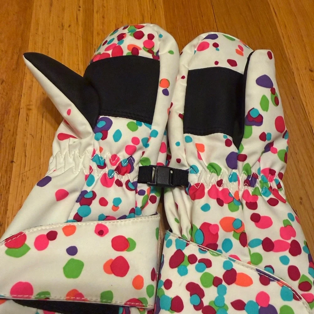 Spyder Girls White Confetti Print Bitsy Cubby Mittens
